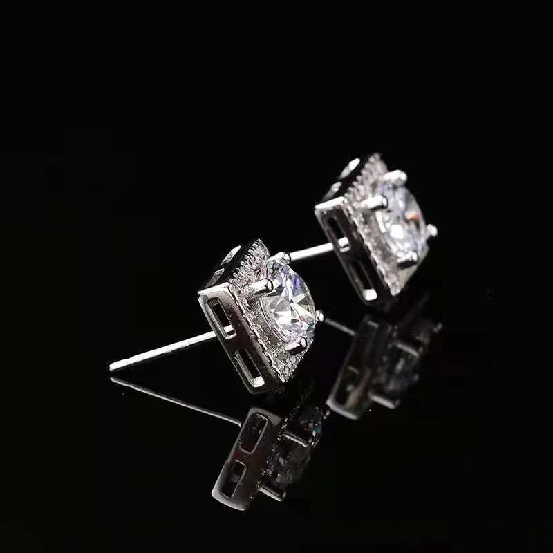 925 Sterling Silver 0.5/1 Carat Moissanite Square Earrings Men's and Women's Couple Models Fashion Trend Design Sense High-End L