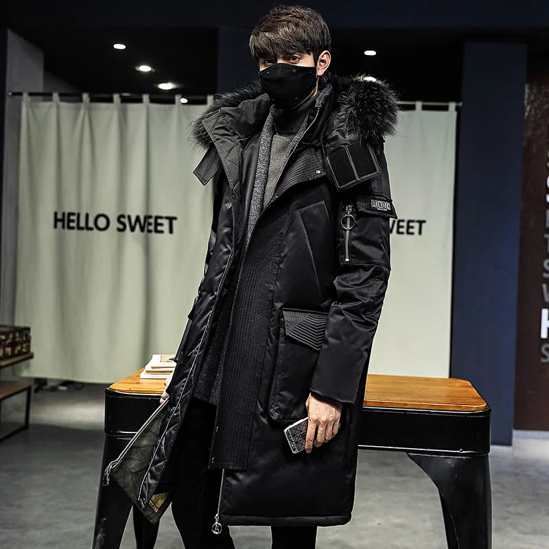 Men's Winter Warm Jacket 2023 New Thick Casual Hooded Long Down Windbreaker Men Coat Brand Oversized Black Windproof Men Parkas