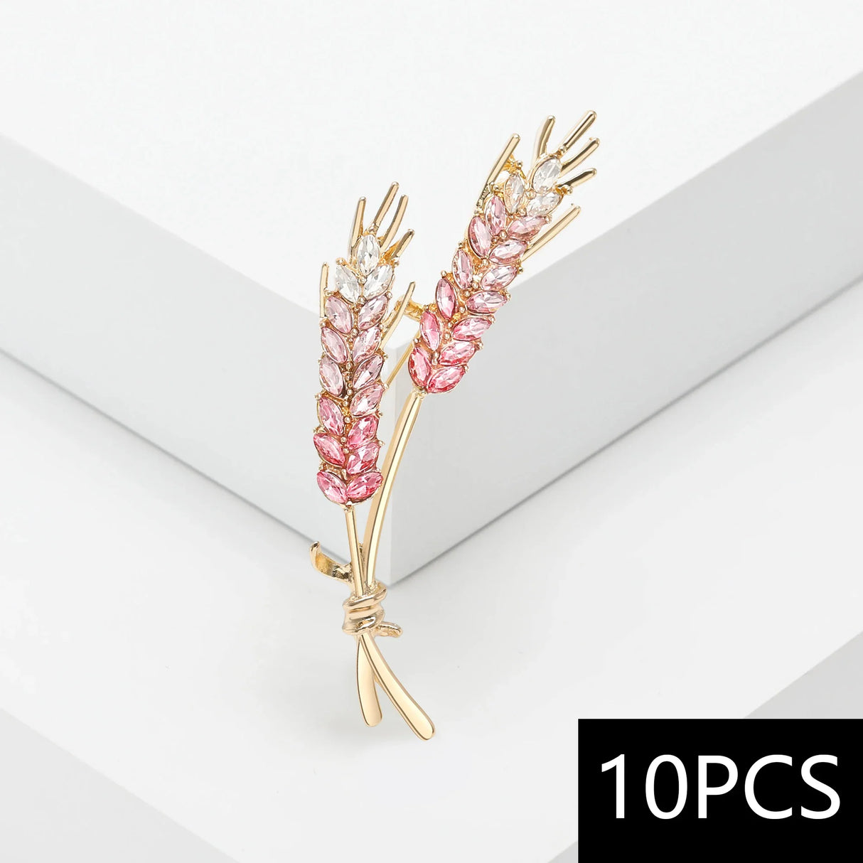 Beaut&Berry 10pcs Women Rhinestone Ear of Wheat Brooches Plant Pins 5-color Unisex Office Party Casual Accessories Gifts