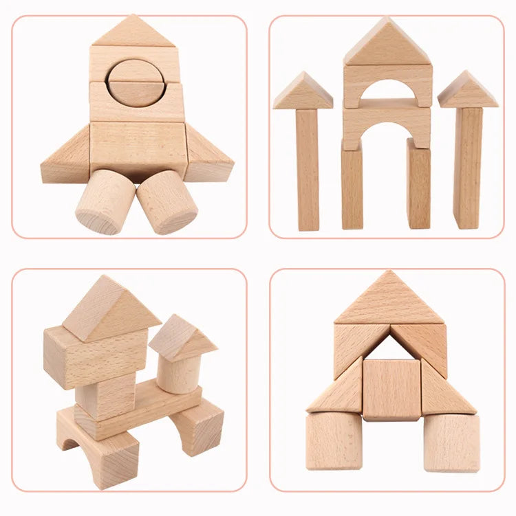 22pcs Building Blocks Beech Wooden Log Stacking Blocks with Box Montessori Toys for Kids Learning Education Baby Toys