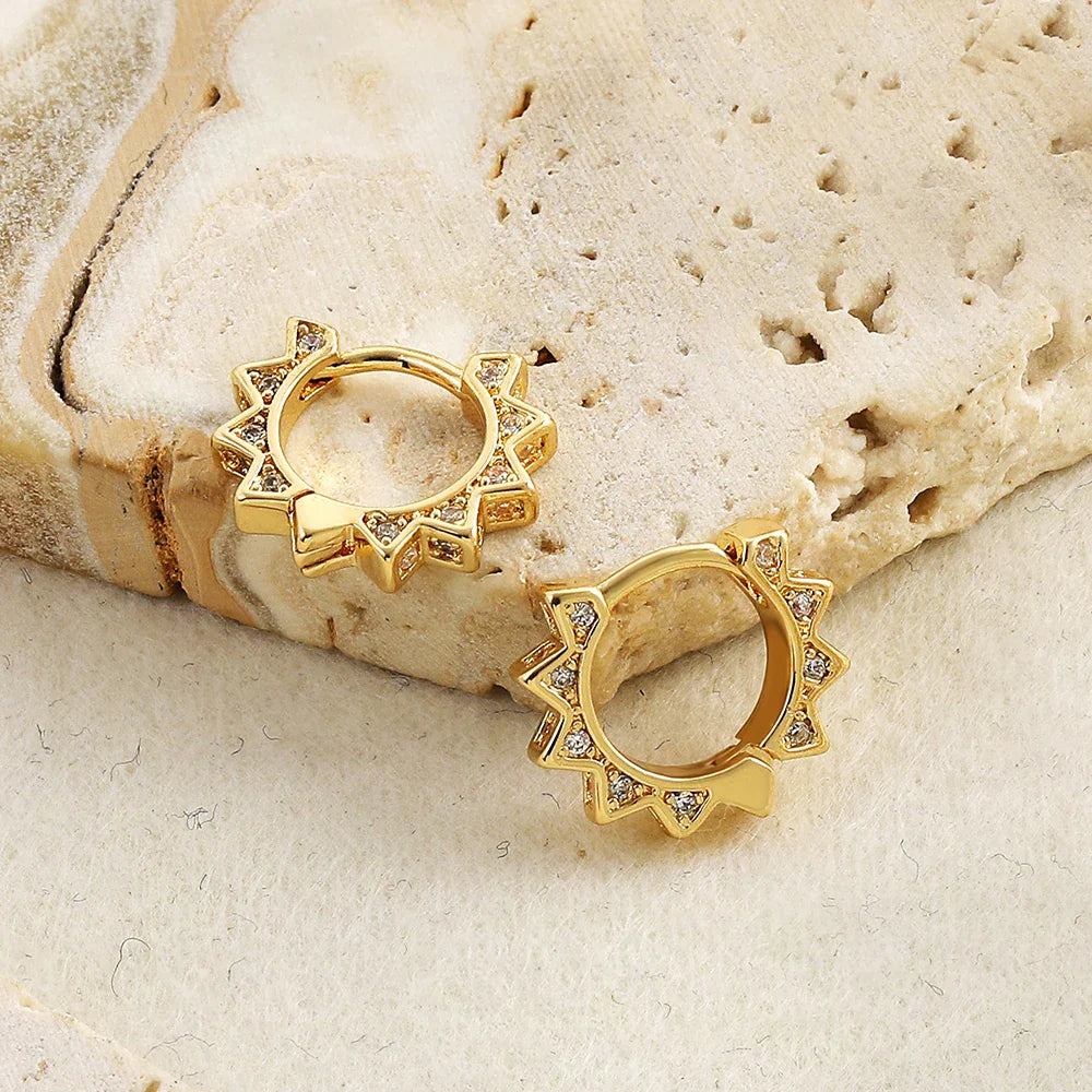 Chic Sunflower Mini Hoop Earrings for Women Gold Plated Cubic Zirconia Geometric Ear Cuff Huggie Hoops Piercing Jewelry