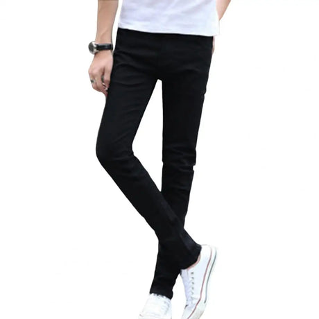 Mid-rise Zipper Fly Multi Pockets Men Jeans Spring Autumn Slim Fit Straight Denim Pants Streetwear Pantalon Homme Ripped Skinny