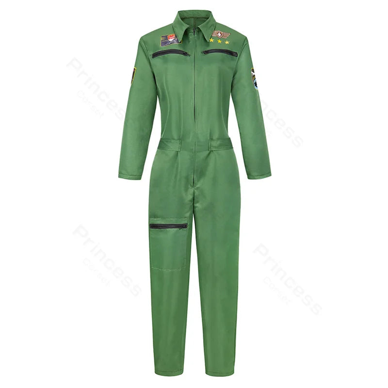 Pilot Uniform Army Green TOP GUN Costume for Adult Cosplay Military Uniform Women Men Fighter Pilot Costume Plus Size