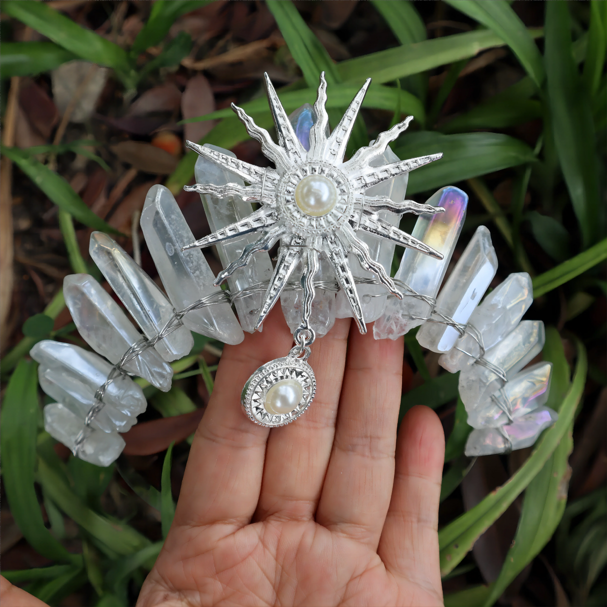 Raw crystal crown The sun goddess crystal Tiaras jewelry hair accessories sun headband photography props dress party gifts