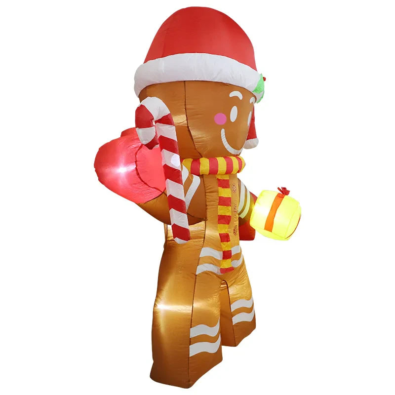 2.5M Inflatable Christmas Decorations Giant Gingerbread Man Xmas Bumble Inflatable Ornament with Build-in 6 LED Kids Outdoor Toy