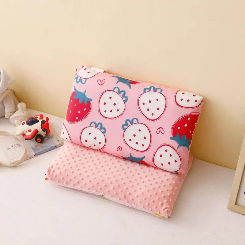 1 Pc Short Plush Baby Pillow Case With Zipper Double-sided Use Children's Pillow Case 100% Cotton Kindergarten Nap Pillow Cover