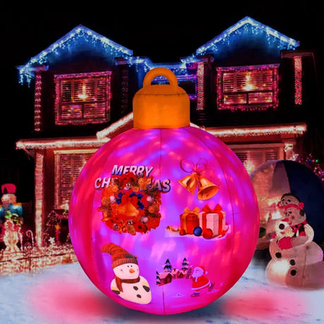 Light up Inflatable Christmas Ball with Air Blower Christmas Decoration Outdoor Blow up Xmas Ornaments Outside with LED Lights