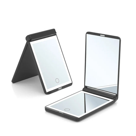 Rechargeable Travel Mirror 1x/2x Magnification Compact Mirror 3 Color Lights Pocket MirrorPortable Makeup Mirror