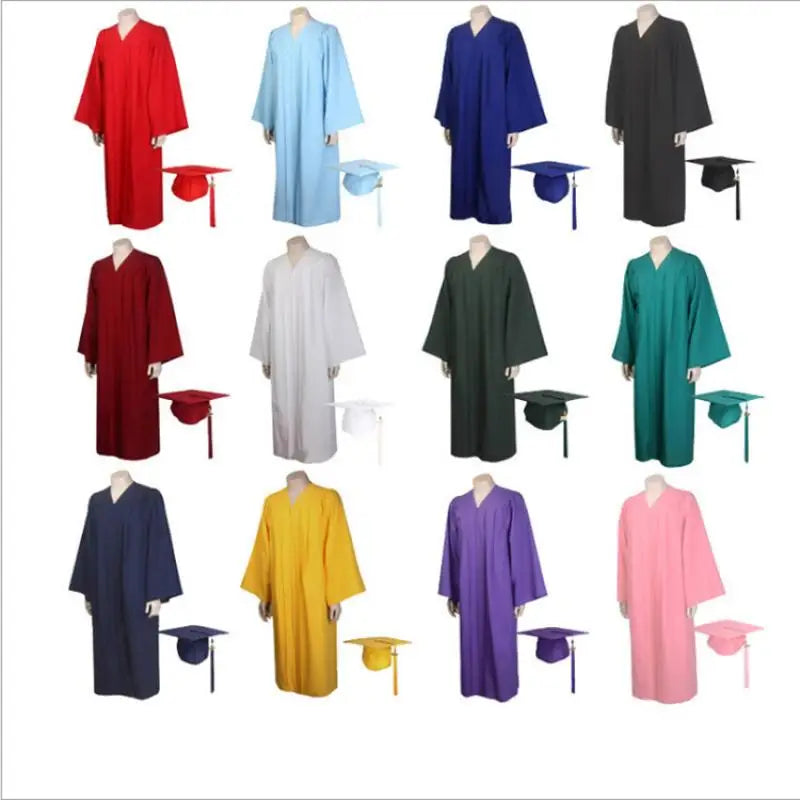 2023 New Woven Baccalaureate Gown American Style Adult University Graduation Academic Dress Solid Color Robe Hat Set