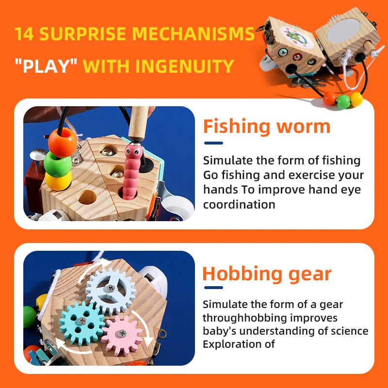 Hot Sales 2023 New CE UKCA Montessori Sensory Baby Toys Kids Wooden Activity Board Busy Block Cube For Children Daycare