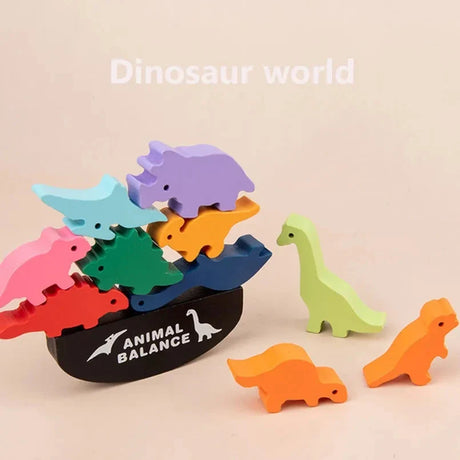 Montessori Children Wooden Animal Balance Blocks Board Games Toy Dinosaur Educational Stacking High Building Block Wood Toy Boys