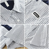 Summer New Striped Patchwork Shirt for Men Clothing 100% Cotton Cargo Casual Short Sleeve Streetwear C2777