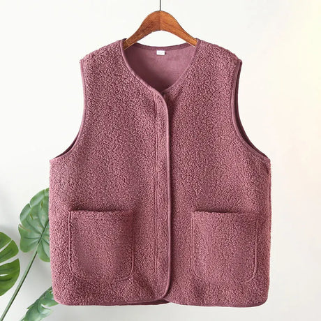 Womens Plus Size Fleece Jacket Autumn Casual Clothing Senior Sleeveless Vest Fashion Big Pocket Outwear Curve Coats T84 2363