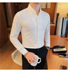 Men Long-sleeved Business Formal Social Dress Shirt Fall Pure Stand Collar Party Club Casual Shirt Men's Brand Slim Tuxedo Shirt