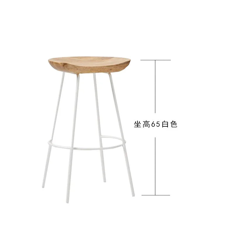 High Wood Stool Modern Minimalist High Chair Solid Wood Home Bar Stool Creative Bar Chair Cashier Counter Iron Art