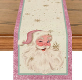 Pink Santa Claus Theme Decoration Kitchen Table Rectangular Table Runner Suitable for Family Dinner Wedding Party Accessories