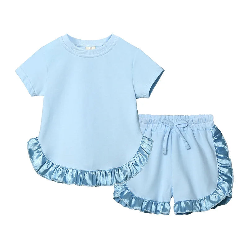 Kids Clothes Girls Outfits Short Sleeve Ruffle T-shirts + Shorts Pajamas Suit 2024 Summer Children Loungewear Baby Girls Clothes