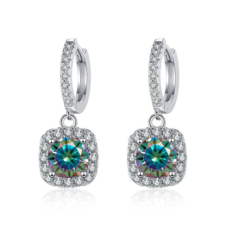 JoyceJelly Luxury Solid Silver 925 Jewelry 1ct D Color Moissanite Earrings For Women Green Blue Lab Created Diamond Ear-drops