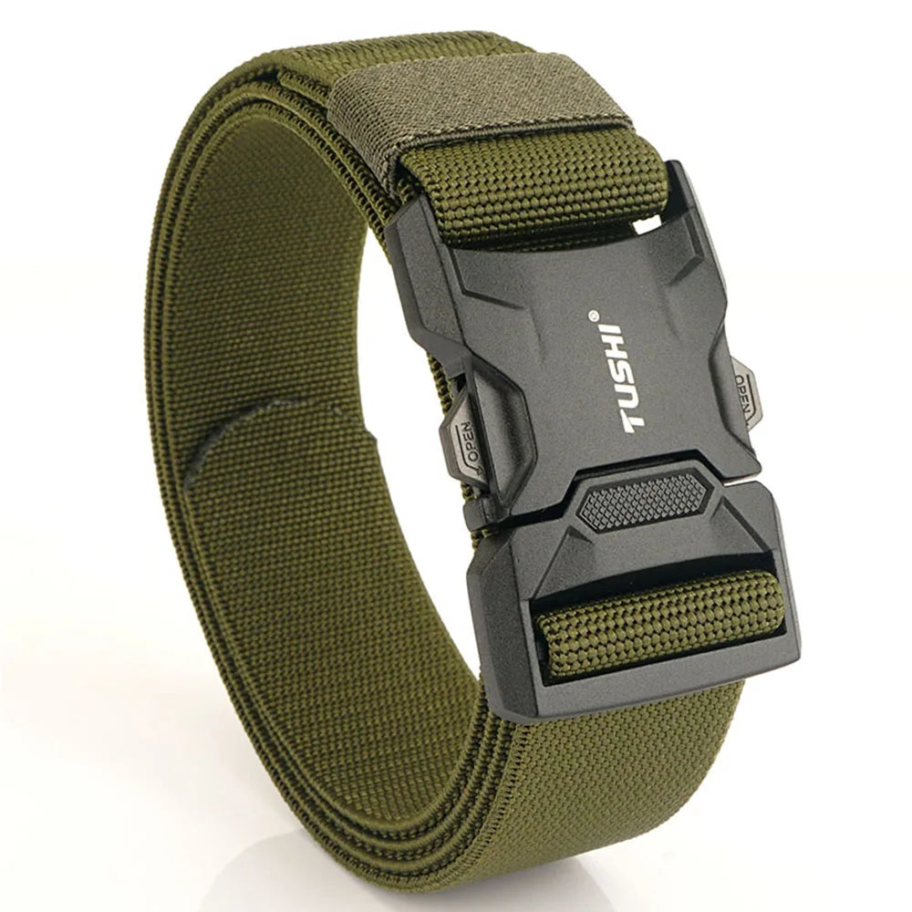 TUSHI NEW Quick Release Aluminum Alloy Pluggable Buckle Elastic Belt For Men Durable Tactical Belts Cowboy Outdoor Army Hunting