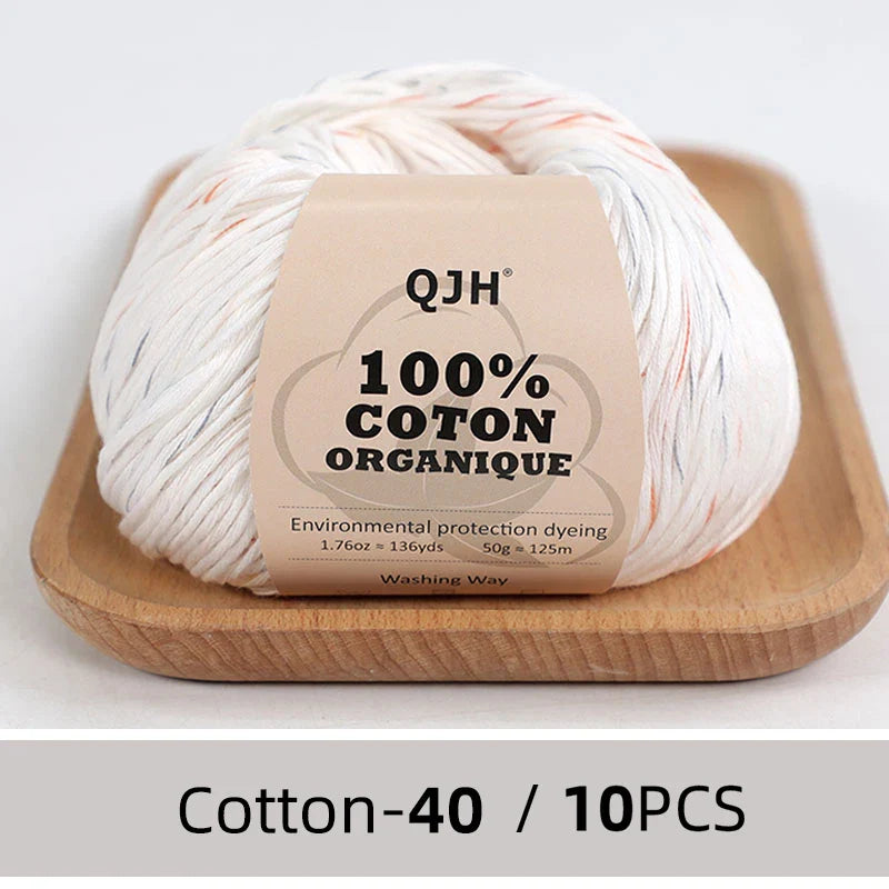 QJH 10PCS 100% Organic Cotton Yarn Pure/Mixed Color Yarn, Knitting Yarn - Crochet Yarn Soft 10 Strands Hank Yarn Machine Washabl