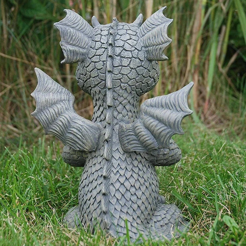 Resin Dragon Meditated Statue Courtyard Dragon Sculpture Dinosaur Shape Statue Outdoor Yard Garden Decoration Miniature Items