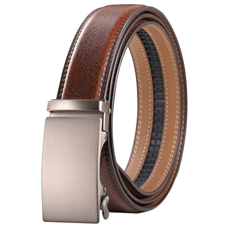 Plyesxale Brown Leather Belt Men 2024 Automatic Buckle Mens Belt For Jeans Vintage Style Mens Belts Luxury Ceinture Homme B9