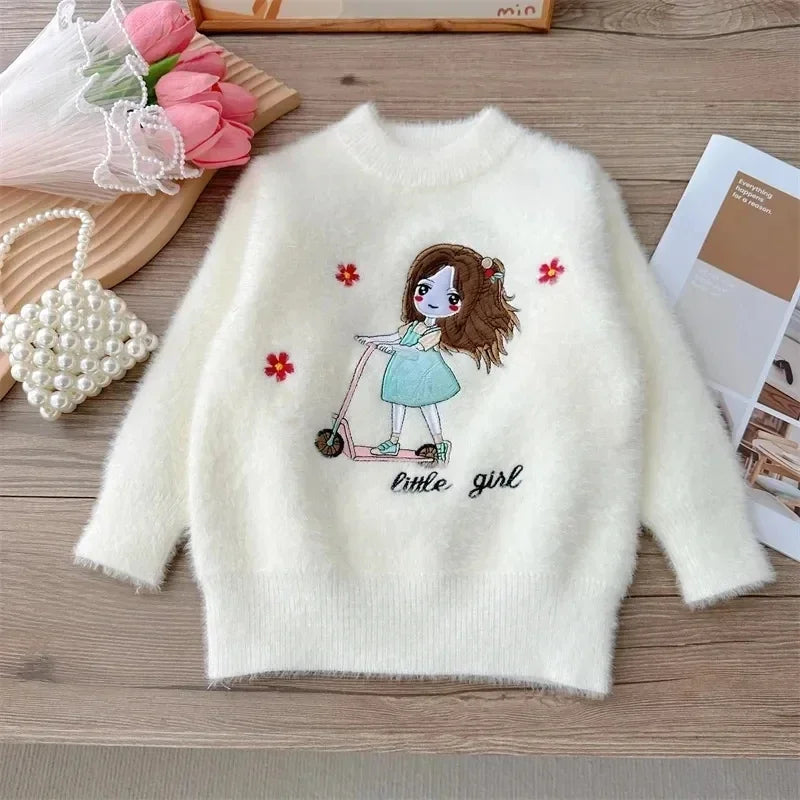 2023 Flower Knit Sweaters Autumn Winter Children's Kids Baby Girls Clothes Thicken Pullover Kids Long Sleeve Sweater