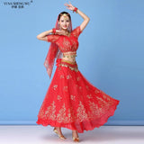 New Bollywood Costume Set Belly Dance Performance Clothes Chiffon Sequin Skirt Set Adult Women Indian Dance Costume Set