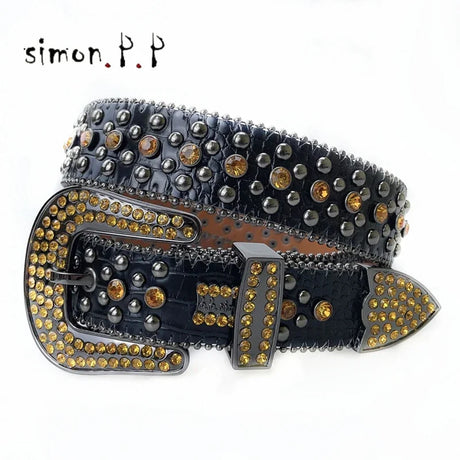 Punk Western Rhinestone Belts for Women Luxury Diamond Strap Cowgirl Cowboy Bling Crystal Pin Wide Buckle Studded Y2K Mens Belts