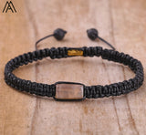 Natural Black Tourmaline Single Beads Woven Adjustable Bracelet Boho Women 6mm Black Lava Stone Beads Mala Bracelet N0383AMC