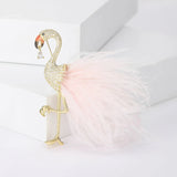 14K Gold Plated Bird Brooches for Women 3-color Feather Flamingo Hand Inlaid With Zircon New Year Brooch Pin Friends Gifts