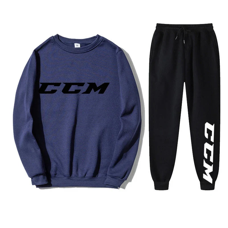 Men's Tracksuit Set Hoodie + Pants Spring Autumn Winter Fleece Warm Sportwear CCM Streetwear Suit Men Clothing