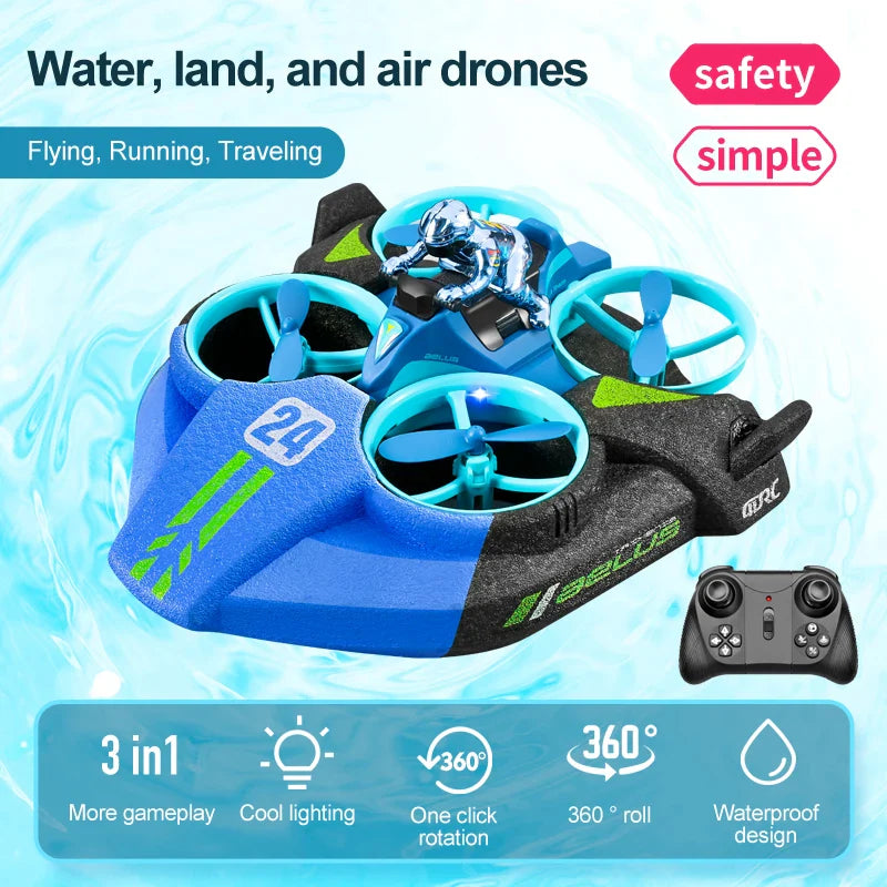 Mini Drone 3 In 1 Hovercraft 2.4g 4CH Remote Control RC Quadcopter Waterproof Outdoor Airplane Toy For Kids Aircraft Helicoptero