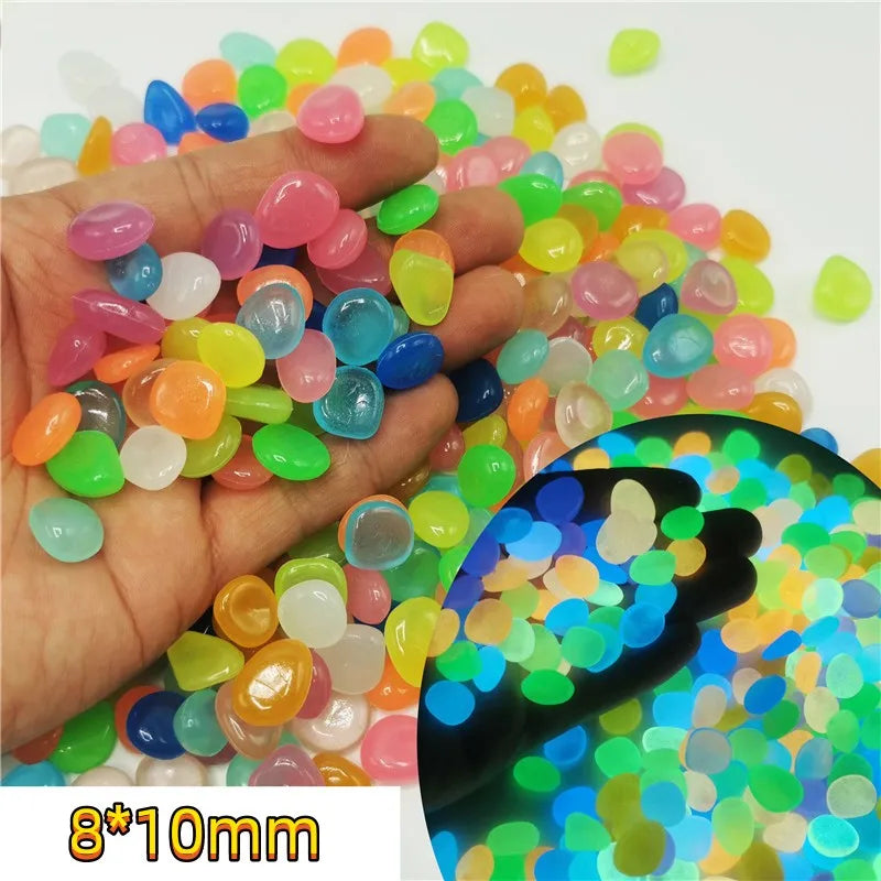 1000/500Pcs Garden Decoration Outdoor Luminous Stones Glow In The Dark Pebbles Aquarium Fish Tank Yard Decor Crystals Rocks Bulk