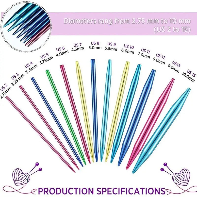 26Pcs Aluminum Circular Knitting Needles Set Interchangeable 13Sizes Crochet Hooks Interchangeable Crochet Needles for Knitting