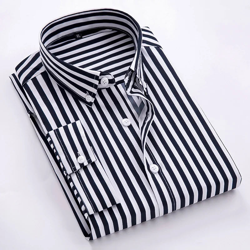 Men's Striped Long Sleeved Shirt 2023 Autumn High-quality Fashionable Business Slim Fitting Formal Shirt Winter Thickened Shirt