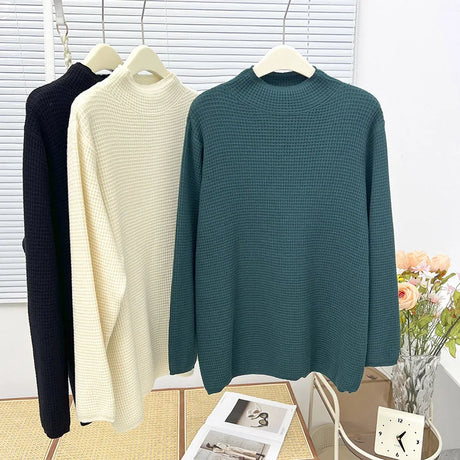 Fashion Basics Solid Color Long Sleeve Sweaters Womens Plus Size Autumn Winter 2023 Casual Clothing Jumpers Knitted Pullover