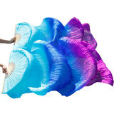 Belly Dance Fan 100% Real Silk Veils 1pc Left hand+1pc right hand Bamboo Handmade Dyed color Performance Practice Dancing Fans