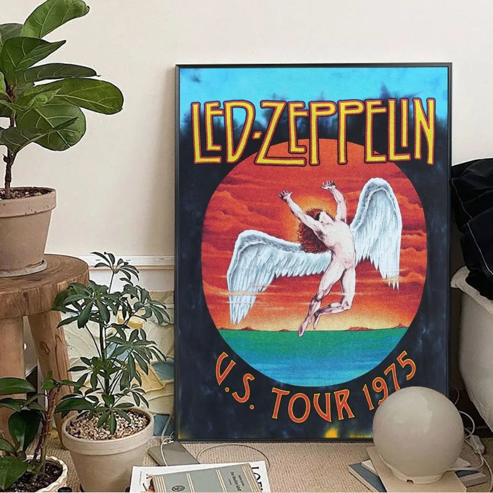 Band L-Led Z-Zeppelin Wallpaper Poster Kraft Club Bar Paper Vintage Poster Wall Art Painting Bedroom Study Stickers