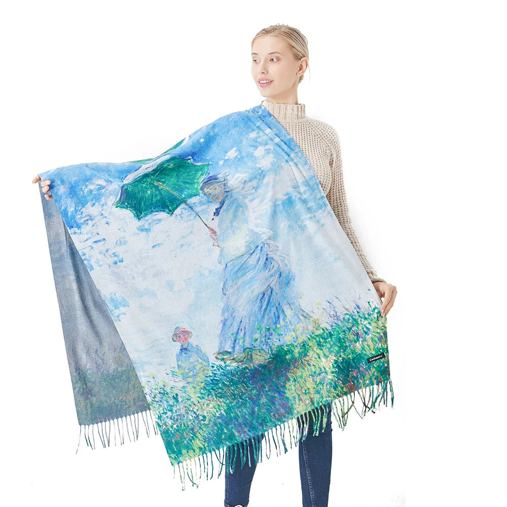 Van Gogh's Oil Painting Cashmere Scarf Women Winter Coffee House Print Wool Shawls and Wraps Ladies Cape Blanket Scarves New