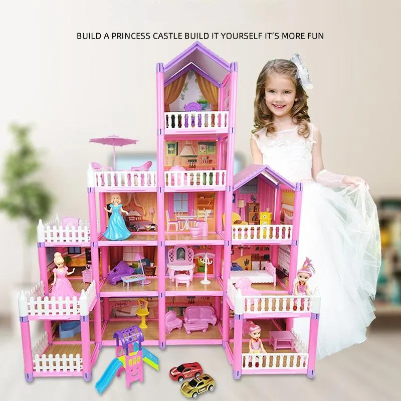 Kids Toy Simulation Doll House Villa Set Pretend Play House Assembly Toys Princess Castle Bedroom Girls Gift Toy For Children