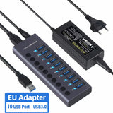 Metal USB 3.0 Hub Multi USB Splitter 4/7/10Ports Use Power Adapter Multiple Expander 2.0 Hub With Switch For Laptop Accessoriess