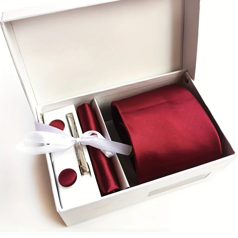 Men's Tie Gift Box 3 Piece Of Sets Tie Pocket Square Cufflinks Tie Clip