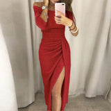 Plus Size Women's Fashion Sexy Strapless High Slit Tight Dress Long Sleeve Dress New Fashion Simple Versatile dress  2023