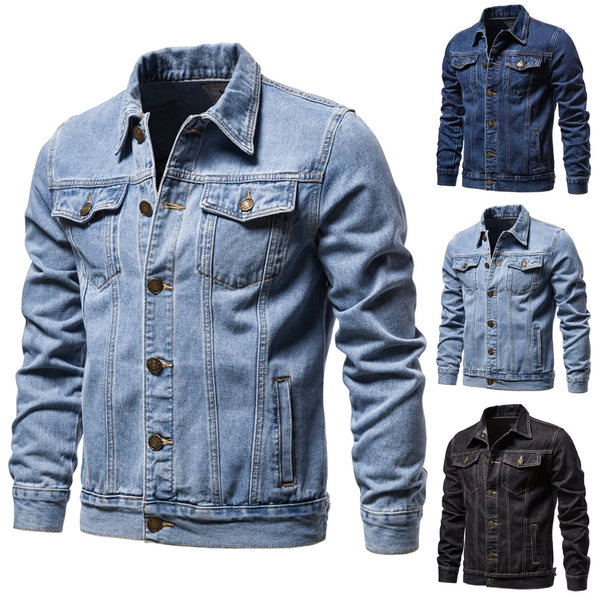 Men'S Workwear Long-Sleeved Lapel Denim Jacket Fashionable Loose Multi-Pocket Jacket Outwear Casual Soft Coat Chaquetas Hombre