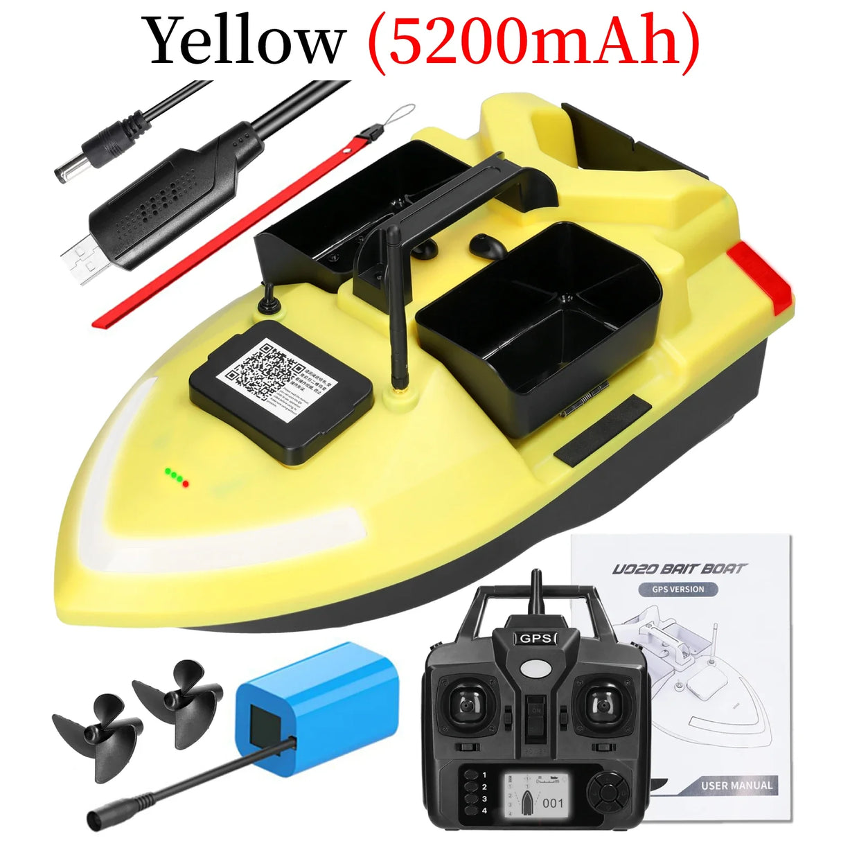 GPS Fishing Bait Boat w/ 3 Bait Containers Automatic Bait Boat 400-500M Remote Range Fishing Accessories Sea Ftackle