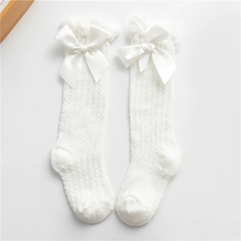 New Kids Socks Cute Bow Knot Baby Girls Knee High Socking Soft Children Socks Princess Toddler Leg Warmers Foot Warm 0-3years