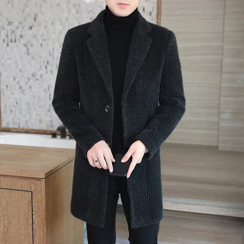 2023 High-end Feel Men Fashion Handsome All Woolen Coat Suit Collar Long Trench Coat Woolen Coat Thick Casual  Winter Jacket Men