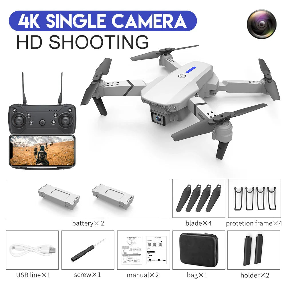 E88 Drone WIFI FPV Wide Angle 4K 1080P HD Camera Height Hold RC Foldable Quadcopter Helicopter Dron Gift Toy