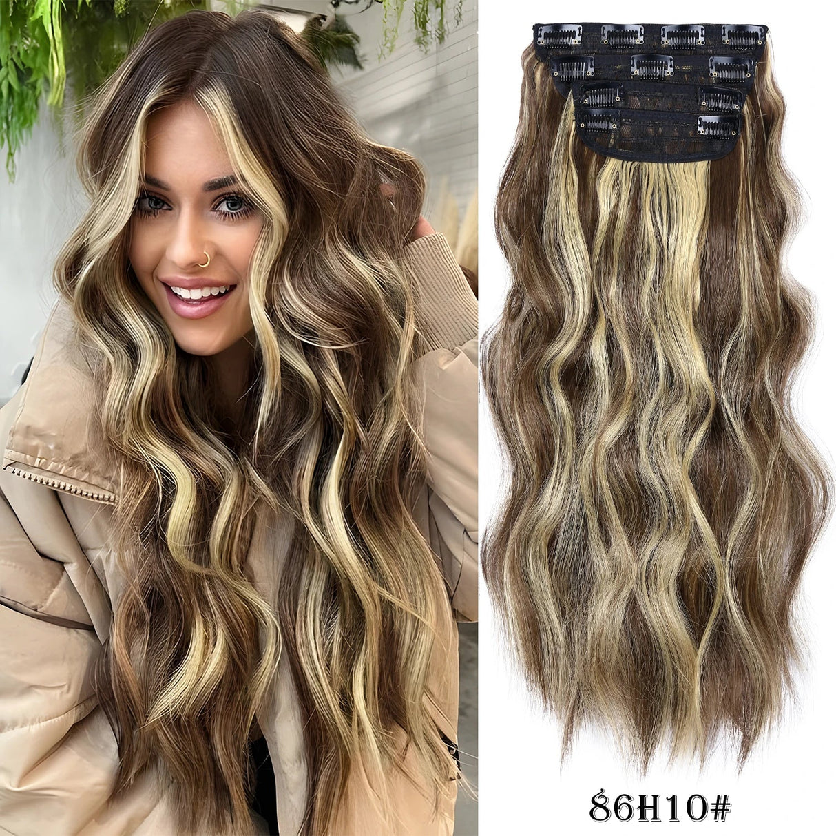 4Pcs/Set 20Inch Synthetic Hair Clip In Long Wavy Thick Hairpieces For Women Full Head Synthetic Hair Extensions Ombre Hairpieces